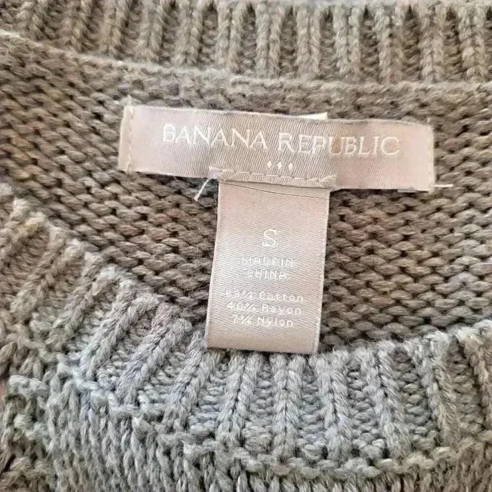 Banana Republic Women's Gray Cotton/Rayon/Nylon Cable Knit Scoop Neck 3/4 Sleeve - Picture 5 of 14